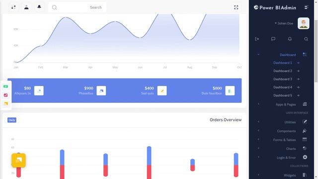 Power BI Dashboard Bootstrap Admin Template with RTL Light Theme смотреть онлайн