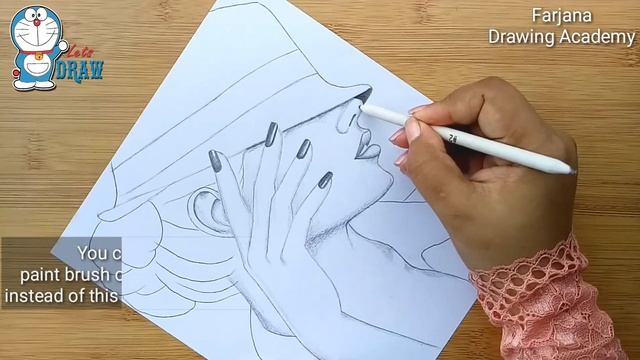 A Lady With Hat - step by step drawing || How to draw a girl with hat || Pencil Sketch смотреть онлайн
