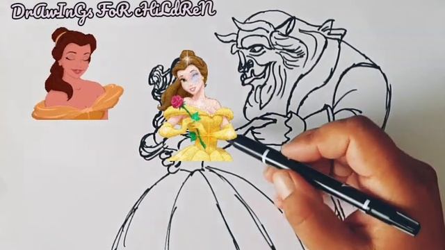 Уроки рисования. Как нарисовать принцессу Белль с мультфильма "Красавица и Чудовище" смотреть онлайн