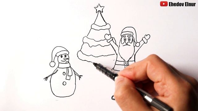 Как нарисовать красивую елку ⛄?? Как нарисовать Снеговика и Деда Мороза смотреть онлайн