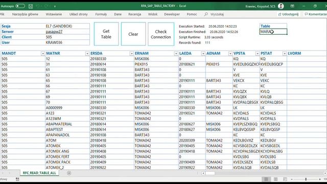 SAP TABLES TO EXCEL (BAPI RFC_READ_TABLE) смотреть онлайн