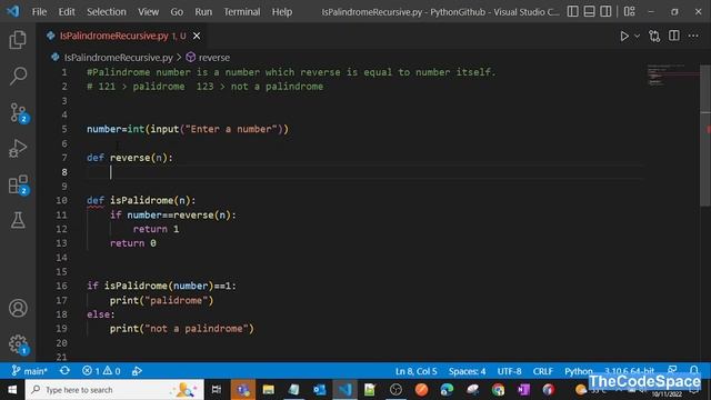 Check Palindrome number | Recursive method | Python смотреть онлайн