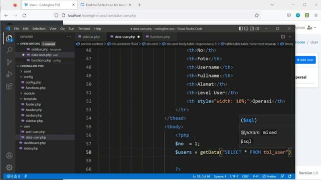 Belajar Membuat Web POS Kasir dgn PHP MySQL - Eps 5 Menampilkan dan Menghapus Data User смотреть онлайн