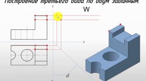 Построение вида слева по двум заданным видам и по аксонометрическому изображению.