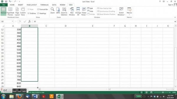 Using Excel for Lab 3 data