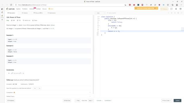 LeetCode 326 | Power of Three | Math | Java смотреть онлайн