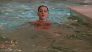Valentina Nappi Swimming in Red Swimsuit At Pool