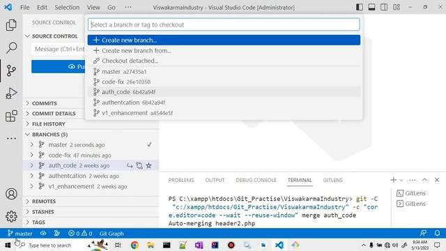 Part-10: Working with Git branches, Merging and resolving conflicts with VS code | Git with VS code смотреть онлайн