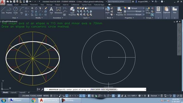 Drawing Ellipse - Concentric Circles Method in AutoCAD | Engineering Graphics смотреть онлайн