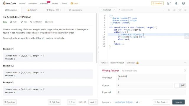 LeetCode 35. Search Insert Position [Javascript] смотреть онлайн