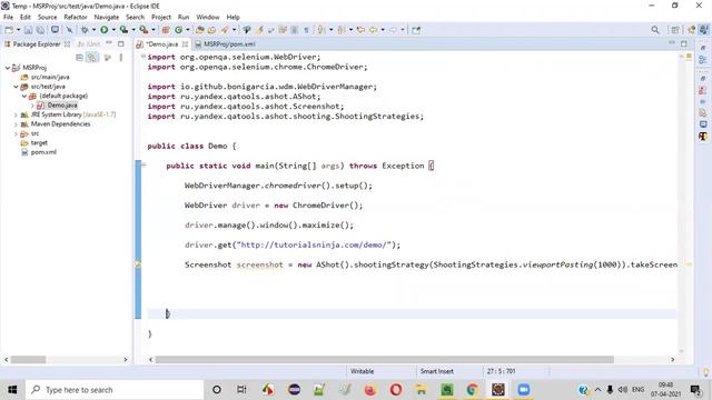 Using AShot API for Taking Full Page Screenshot in Selenium WebDriver смотреть онлайн