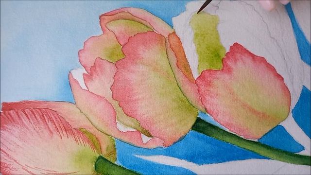 Как нарисовать весенние тюльпаны акварелью. смотреть онлайн