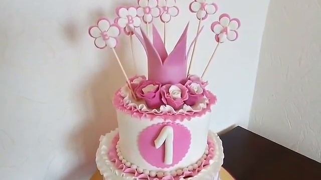 Торт для девочки на 1 годик.Cake for a girl of 1 year old. смотреть онлайн