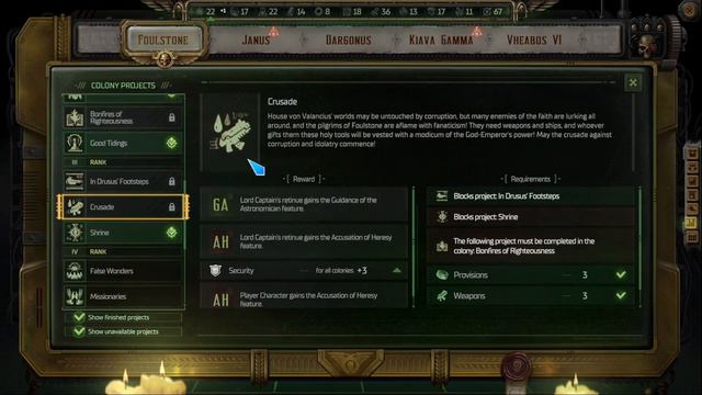 WH 40K Rogue Trader All Colony Projects For The SECRET FOULSTONE Colony