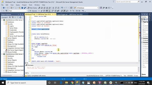 Ý nghĩa và cách sử dụng LOGON TRIGGER trong Microsoft SQL Server смотреть онлайн