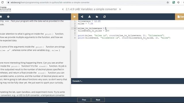 Python Essentials Lab 2.1.4.9 Variables - a simple converter смотреть онлайн