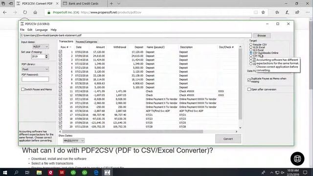 Convert PDF to CSV/Excel and import into QBOnline смотреть онлайн