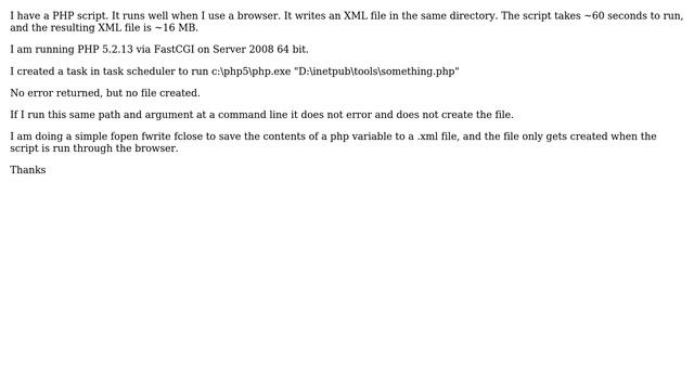 Why can't PHP script write a file on server 2008 via command line or task scheduler? смотреть онлайн