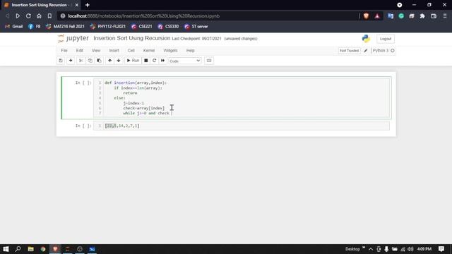 Insertion sort using recursion | Python | Bangla | Code & explanation смотреть онлайн