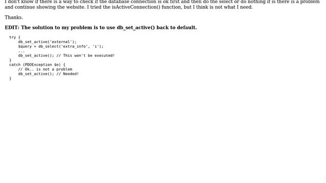 Drupal: Avoid PDOException while connecting to an external database смотреть онлайн