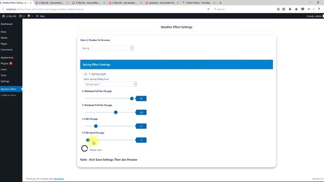 Spring Season WordPress Plugin Settings - Falling Objects - Weather Effect Premium смотреть онлайн
