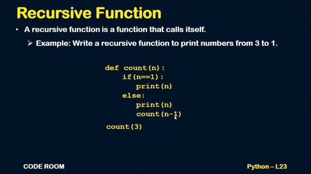 PYTHON RECURSION (RECURSIVE FUNCTION) L-23 | PYTHON TUTORIAL FOR BEGINNERS смотреть онлайн