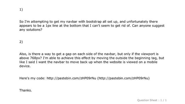HTML : Unwanted 1px line on the bottom of a bootstrap navbar and creating a navbar side gap смотреть онлайн