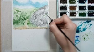 Как нарисовать акварелью мостик из камней