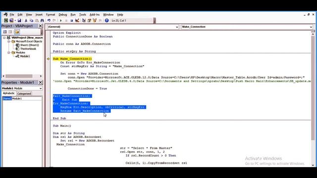 ADODB Connection With VBA