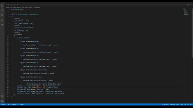 Unity C#. Движение Камеры. Input AnyKey GetKey KeyCode GetAxis Quaternion Euler Rotation Mathf Clam
