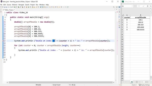 Java 16: 1 dimensional (1D) array of double, for loop, printf and println methods, Java. смотреть онлайн