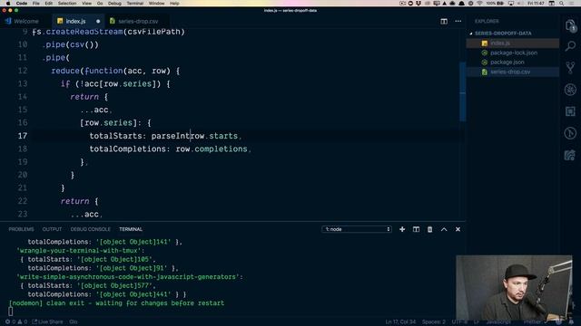 reducing a csv file stream in node (part 2) смотреть онлайн
