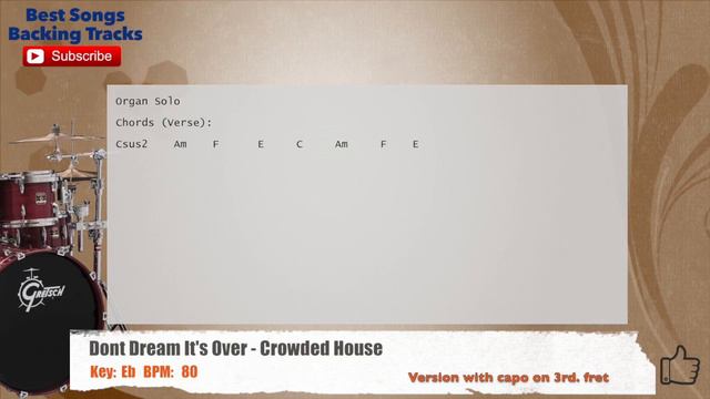 🥁 Don't Dream It's Over - Crowded House Drums Backing Track with chords and lyrics смотреть онлайн