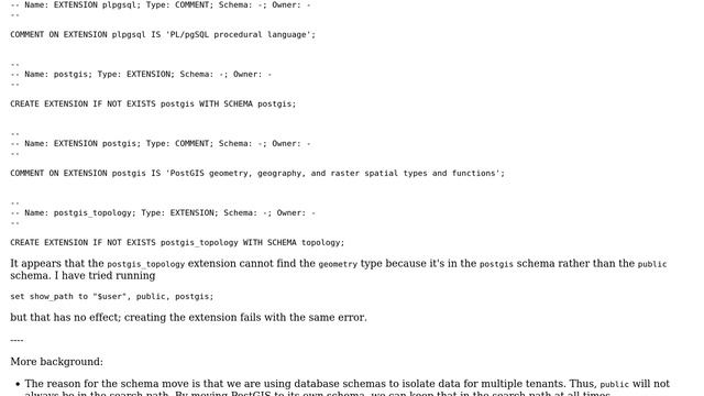 Installing PostGIS in a different schema causes topology extension to not find geometry type смотреть онлайн