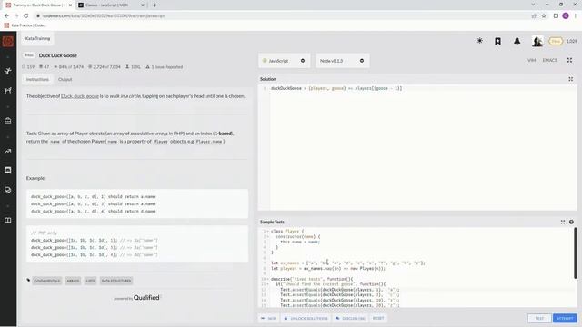 Codewars 8 kyu Duck Duck Goose JavaScript смотреть онлайн