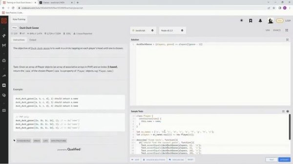 Codewars 8 kyu Duck Duck Goose JavaScript