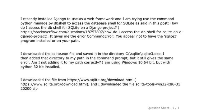 Django : CommandError: You appear not to have the 'sqlite3' program installed or on your path смотреть онлайн