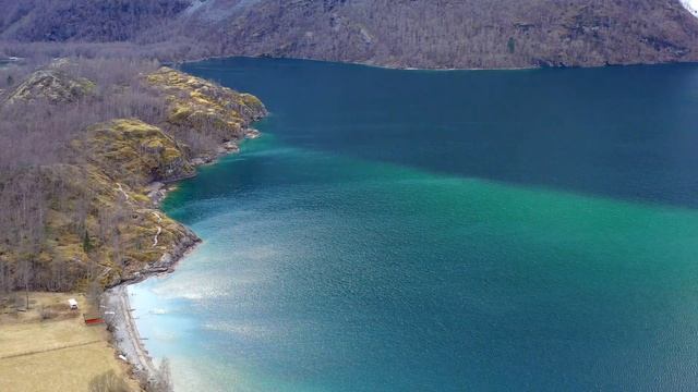 Lovatnet Lake in Early Spring, Norway - Cinematic Drone Video, 4k смотреть онлайн