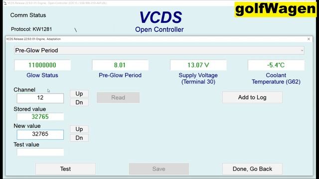 VCDS 1.9TDI pre glow time adjustment смотреть онлайн