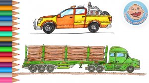 Машинки раскраски для детей. Сборник про пикап и лесовоз