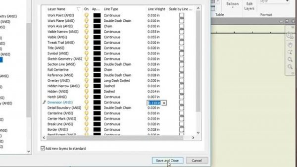 How to change Layer/Dimension Line width in Autodesk inventor drawing.