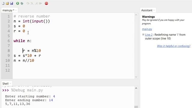 write a program to reverse a number. Palindrome program in python. смотреть онлайн