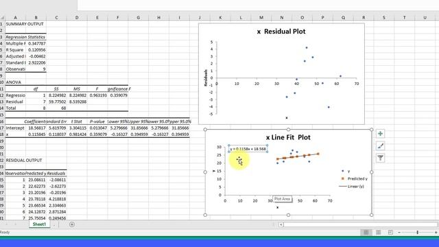 9.2.23 Simple Linear Regression with Residuals - Excel Data Analysis Toolpack смотреть онлайн