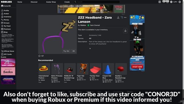 [EVENT/FREE ITEM] How to get the ZZZ HEADBAND - ZARA LARSSON | Roblox смотреть онлайн