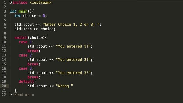 C++ switch structure смотреть онлайн