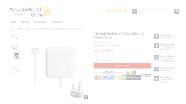 45W Apple MacBook Air 13 MQD32DK A UK Adapter Charger смотреть онлайн