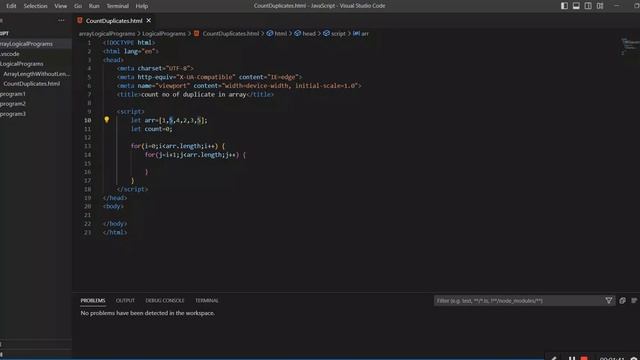 find number of duplicates element in array , javascript program смотреть онлайн