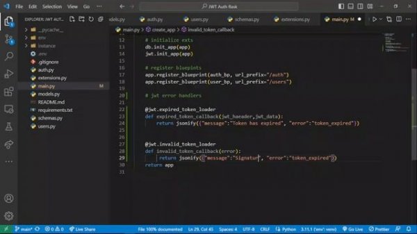 Error Handling (Handle Missing Token, Invalid and expired tokens) | JWT Authentication For Flask #6