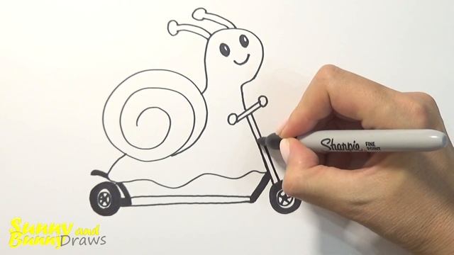 Рисунок и раскраска Улитка на самокате ?? Рисунки для детей | Sunny and Bunny Draws смотреть онлайн