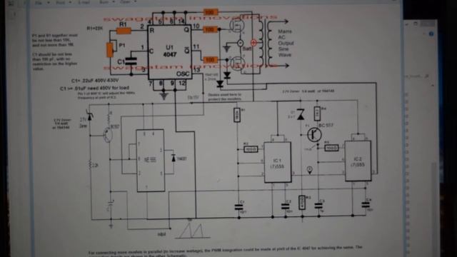 Pure Sine Wave Inverter Using 4047 with PWM Schematic смотреть онлайн